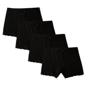 YanQiao Girl's Solid Color Lace Trim Boyshort Underwear Safety Dress Panties Multipack 4pc 5 Years Black
